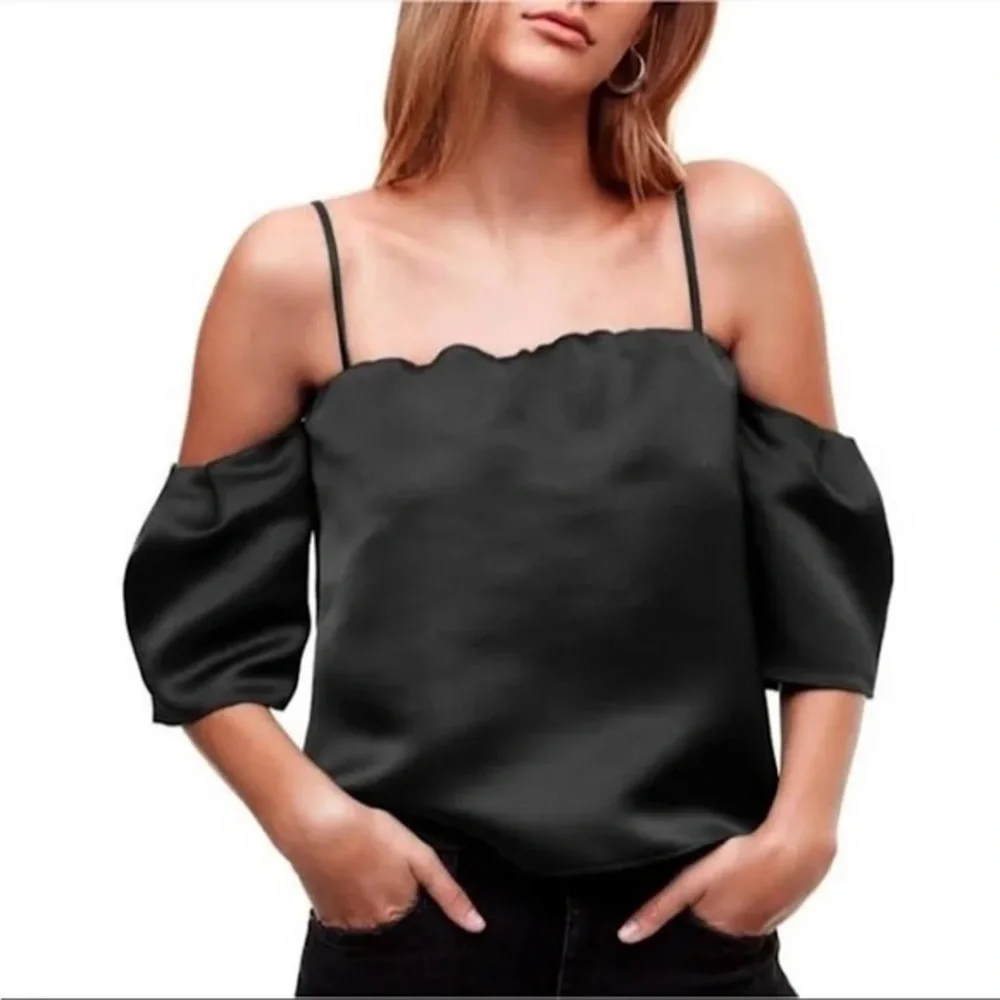 NWT Aritzia Tops Talula Satin Cold Shoulder Top Size L - Picture 1 of 8